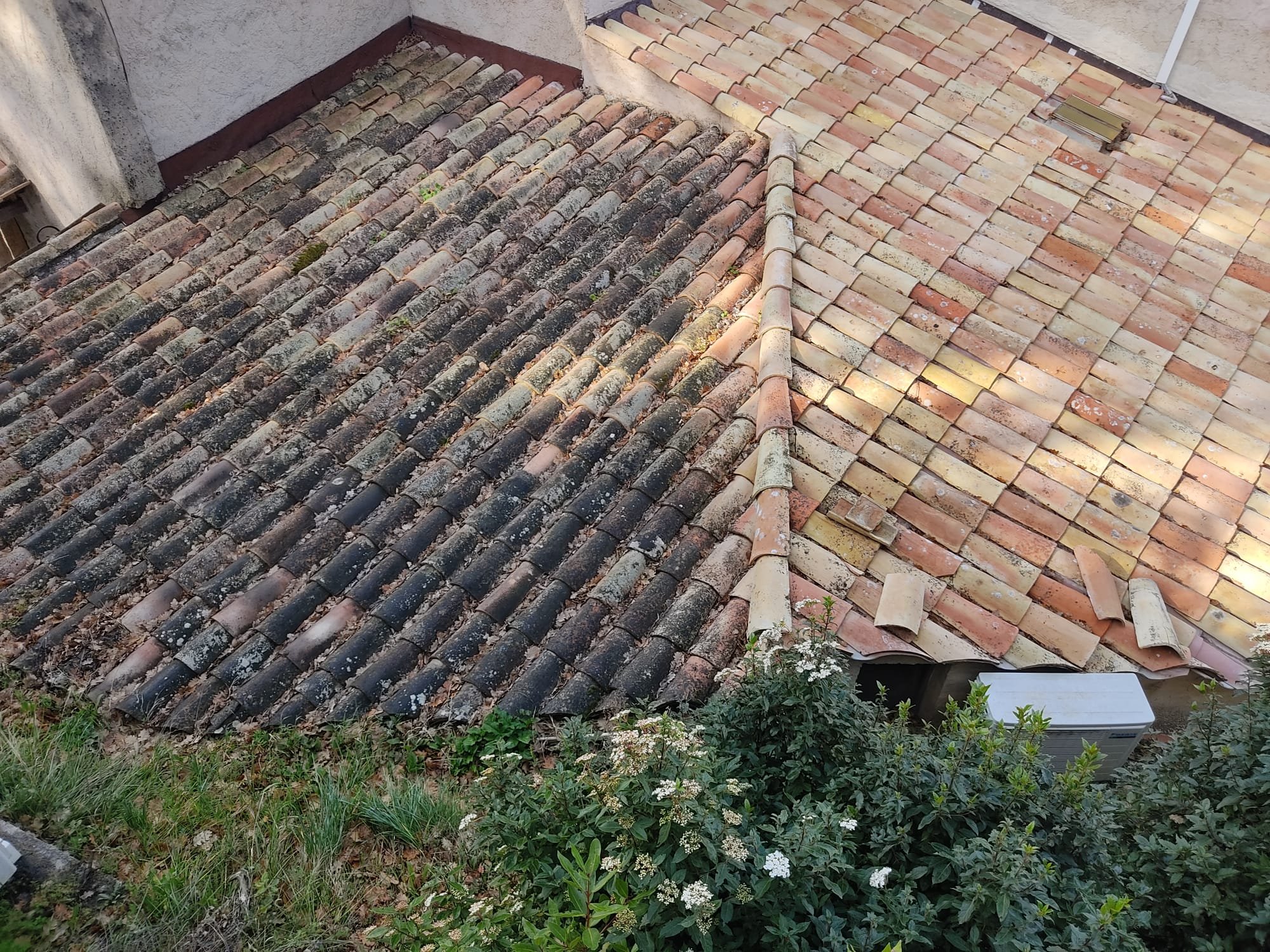 Toiture avant/après nettoyage